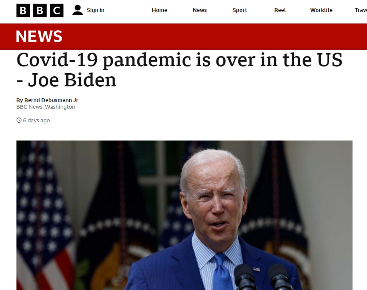 US President Biden says Covid-19 is over